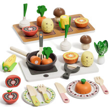 Wooden Play Food Sets for Kids Kitchen, Cutting Vegetables Pretend Play Toys for Boys & Girls 3+