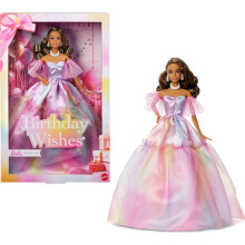 Barbie Signature Geburtstagswünsche Puppe mit braunem Haar in pastellfarbenem Kleid, sammelbares Spielzeug
