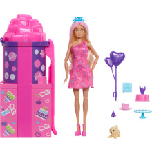 Barbie Rise & Surprise Puppe & Zubehör, Haustier-Geburtstagsserie mit 12 Überraschungen