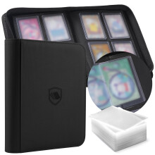 Toploader Binder, Holds 160 Toploaders, 100 Toploaders INCLUDED, 4-Pocket PU Cover Top Loader Binder for 3" x 4" Rigid Toploaders, Ringless Double-Si