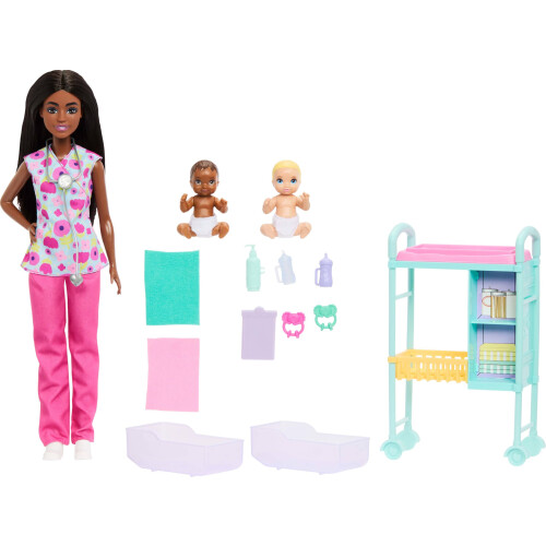 Barbie Set Da Gioco Barbie Carriere Dottoressa con Bambola e 2 Bambini