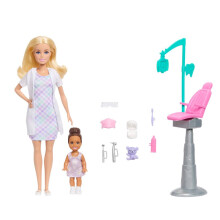Barbie Zahnarzt-Spielset mit Blondpuppe im weißen Kittel, Kleinkindpuppe, Untersuchungstuhl & Zubehör