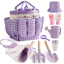 ROBOTIME Kids Gardening Tool Set, 18PC Garden Tools Kit for Toddler with Watering Can, Gloves, Apron & Hats, Tool Bag & Metal Set