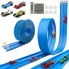 15.75 Ft Flex Track for Kids, Flexible Race Track Compatible with Hot Wheels and Diecast 1/64th Cars, Roll-Up Portable Race Car Ramp Track with Suctio