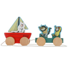 Giocattolo di Legno da Trainare Where The Wild Things Are - Quattro Pezzi Rimovibili, Stringa di Cotone, 12 Mesi e Più