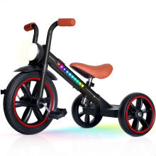 KRIDDO Kindertrike, 12 Inch Punctievrije Wiel met Voorlicht, Verstelbare Zithoogte, Cadeau voor 2-5 Jaar, ZwartLED