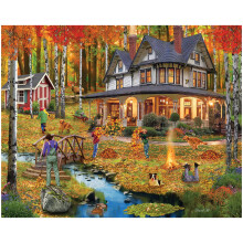 White Mountain 1000 Piece Jigsaw Puzzle Fall House Puzzles with Large Pieces Gift for Adults and Family 24x30 - Autumn Leaves