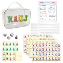 Mini Mahjong Set, Amerikanisches Mahjong Spielset, Komplettes Mahjong Spielset mit 166 weißen Steinen (0,8), 4 Regeln, 4 Würfel