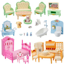 Xadothat Dollhouse Furniture Set, Complete Room Collection with Kitchen, Dining, Living Room, Bedroom and Bathroom Accessories, Plastic (36-Piece Maca
