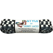 Derby Laces Style Wide 10mm Waxed Lace for Roller Skates, Hockey Skates, Boots, and Regular Shoes (Checkered Black and White, 72 Inch / 183 cm)