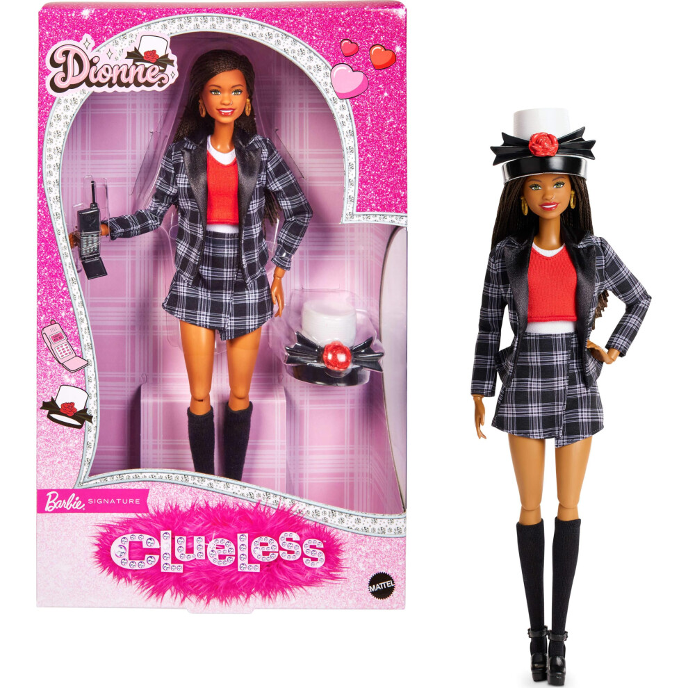Barbie Signature Doll, Clueless Dionne Collectible With -And- Plaid Suit, Top Hat, & Cell Phone Accessory Black/White