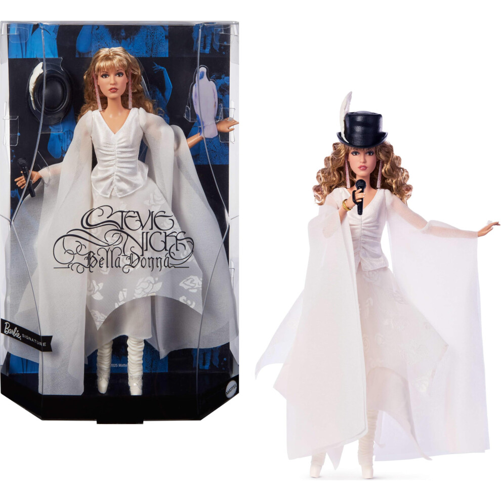 Photos - Doll Barbie Signature , Stevie Nicks Bella Donna Collectible Wearing Flowing White Dress with Hat & Mic Accessories, Includes 
