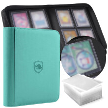 Toploader Binder, Holds 160 Toploaders, 100 Toploaders Included, 4-Pocket PU Cover Top Loader Binder for 3" x 4" Rigid Toploaders, Ringless Double-Sid