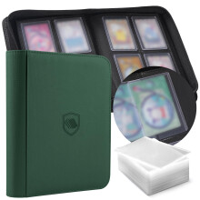 Toploader Binder, Holds 160 Toploaders, 100 Toploaders Included, 4-Pocket PU Cover Top Loader Binder for 3" x 4" Rigid Toploaders, Ringless Double-Sid