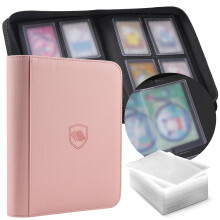 Toploader Binder, Holds 160 Toploaders, 100 Toploaders Included, 4-Pocket PU Cover Top Loader Binder for 3" x 4" Rigid Toploaders, Ringless Double-Sid