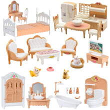 Set di Mobili per Casa delle Bambole 36Pcs, Accessori Miniatura 1:12 con Gatto, Cane, Cucina, Sala da Pranzo, Soggiorno, Camera da Letto