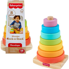 Fisher-Price Holz Stapelspielzeug Rock-a-Stack, 8-teiliges Holzring-Stapelspiel für 18+ Monate