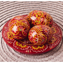 QG Group LOVARE Lotto 3 Uova di Pasqua Ucraina in Legno Dipinte a Mano Vintage 1.57''