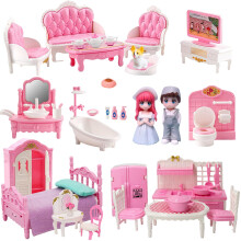 Princess Dollhouse Furniture Set, 48 Piece Luxury Miniature Accessories Collection with Living Room, Bathroom, Bedroom,Kitchen, TV Entertainment Set (