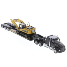 Diecast Masters 1/87 Kenworth T880s SBFS 40in Sleeper Tandem Tractor met Lowboy & Caterpillar 320D L Graafmachine 84420