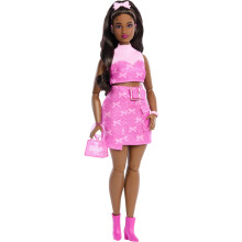 Barbie Deluxe Style Puppe #10 im pinken Denim-Top und Rock mit Schleifenmuster, schwarze Haare, Hörgeräte