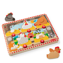 Melissa & Doug Happy Hens Push to Pop Wooden Puzzle, Montessori-Inspired Toddler Puzzles with Magnetic Pieces and Colorful Puzzle Board, Preschool Toy