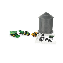 TOMY John Deere Farm Playset with Grain Bin - 1:64 Scale - Includes Grain Bin, John Deere Tractor Toys, Skid Steer, Farm Animal Toys, and Fencing - Ag