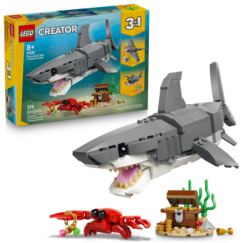 Lego Creator Fierce Shark With A Treasure Chest Building Toy For Boys & Girls - Kids Build A Shark, Fish, Or Manta Ray Animal Figure - Bedroom Or Shel
