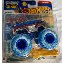 Hot Wheels Monster Trucks Haie vs. Dinos Team Shark 5 Alarm, 6/8, Mit zerdrücktem Auto, Neu für 2025! 1:64 Maßstab