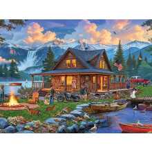 White Mountain 500 Piece Jigsaw Puzzle Spring Scenic Lake Puzzles with Large Pieces Gift for Adults and Family 18"x24" - Cabin Retreat