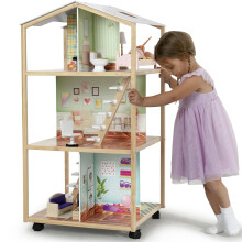 Delta Children Umziehbare Villa Puppenhaus - 360-Grad Spiel Puppenhaus mit Rollen - Inkl. 16 Zubehörteile - Für 30 cm Puppen