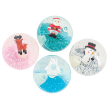 Fun Express Jullbollar för Barn Kalas - 12 Pack Glitter Fyllda Studsbollar med Tomte, Snögubbe