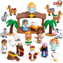 JOYIN 23 PCS Christmas Little Nativity Playset Figurine, Christmas Story Manger Scene Miniature Toys for Kids Toddlers Xmas Gift, Party Decorations Ta