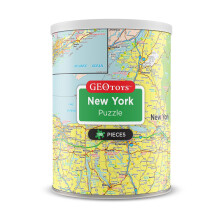 Geotoys New York Mini State Puzzle - 100 Piece Puzzles for Kids and Adults in Portable Can, 13" x 10" Educational Travel Puzzle for Ages 7 and Up - Mi