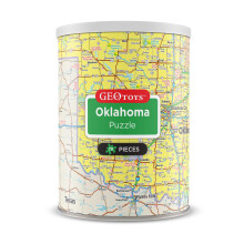 Geotoys Oklahoma Mini State Puzzle - 70 Piece Puzzles for Kids and Adults in Portable Can, 13" x 7" Educational Travel Puzzle for Ages 7 and Up - Mini