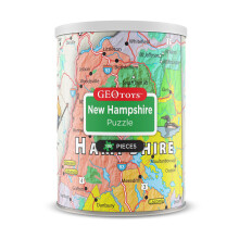 Geotoys Mini Puzzle de Nuevo Hampshire - Puzzle de 100 Piezas para Niños y Adultos en Lata Portátil, 33" x 25"