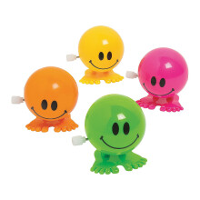 Fun Express Smile Face Hoppers - Wind-Up Character Toys with Jumping Action - Fun Paratrooper Hoppers for Kids - Set of Colorful Toys - Perfect for Pa