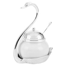 White Glass Swan Honey Dish with Spoon Alloy Spice Container