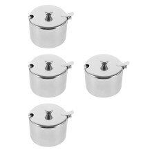 8Sets Stainless Steel Sugar Canister with Spoon Silver Seasoning Jar