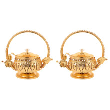 2Sets Decorative Golden Spice Jars Metal Glass Salt Sugar Containers