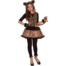 Costume de guépard Lingway Toys pour fille Halloween, robe léopard avec collants, gants, queue X-Large(14-16)