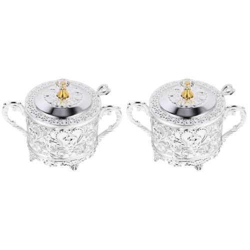 2Pcs Silver Iron Glass Spice Jars with Lid Kitchen Storage