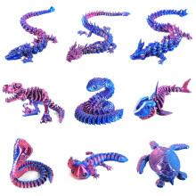 9Pcs 3D Utskrivna Djur, 3D Utskrivna Drakar, Orm, Dinosaurus, Haj, Axolotl, Sköldpadda, Cobra