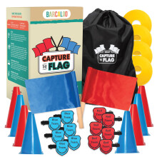 Barcaloo Capture The Flag, Traditioneel 12 Speler Set met Houten Vlaggen & Armbanden - Buiten Spel voor Gezinnen