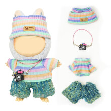 Kleding voor Lububu 17cm Poppen (Zonder Pop) Outfit met Accessoires Set Grijze Broek
