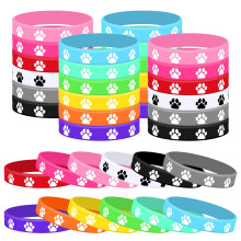 Lesnala 48Pcs Bracelets en silicone empreinte de patte de chien pour fêtes, décorations d'anniversaire, 12 couleurs