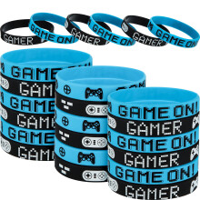 JOVITEC 48pcs Bracelets Fête de Jeu, Bracelet en Caoutchouc, Fournitures de Fête Vidéo (Bleu, Noir)