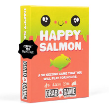 Exploding Kittens Happy Salmon Grab & Game - 3-8 Players - Ages 6+ - 90 Second Rounds - Travel Sized Cards - Easy to Learn Quick Matching - Party, Fam