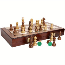 20" Extra Large Vouwbare Schaakset - Walnoten Houten Bord & Gewogen PVC Stukken - Draagbaar Toernooi Spel