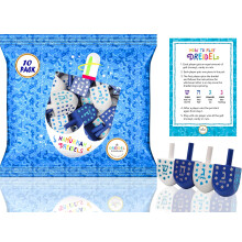 Die Dreidel Company Handbemalter Holzdreidel, 10er-Pack Hellblau & Weiß Stern Design, Hanukkah Spiel mit Anleitung